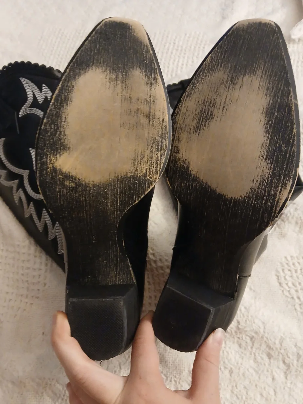 Black Embroidered Knee-High Western Boots - Women